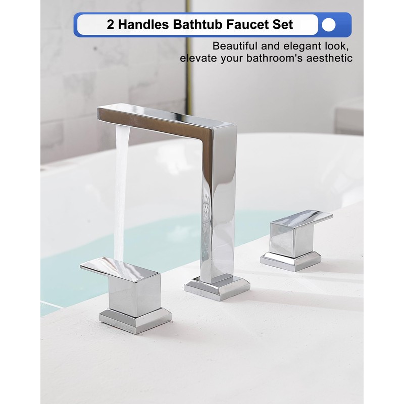 HEYMYTAP Chrome High Flow Roman Tub Faucet Set 3 Hole,