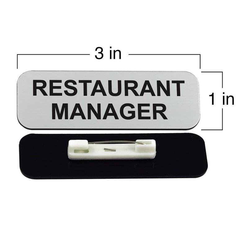 Restaurant Manager 1 x 3" Name Tag/Badge, Silver, (3 Pack)