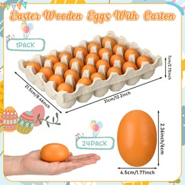 Cinnvoice 24 Pcs Easter Wooden Eggs with Natural Pulp Cartons Paintable Wood Fake Eggs for Easter Hunting Basket Stuffer Party Favor Kitchen Play and Room Decorating(Brown)