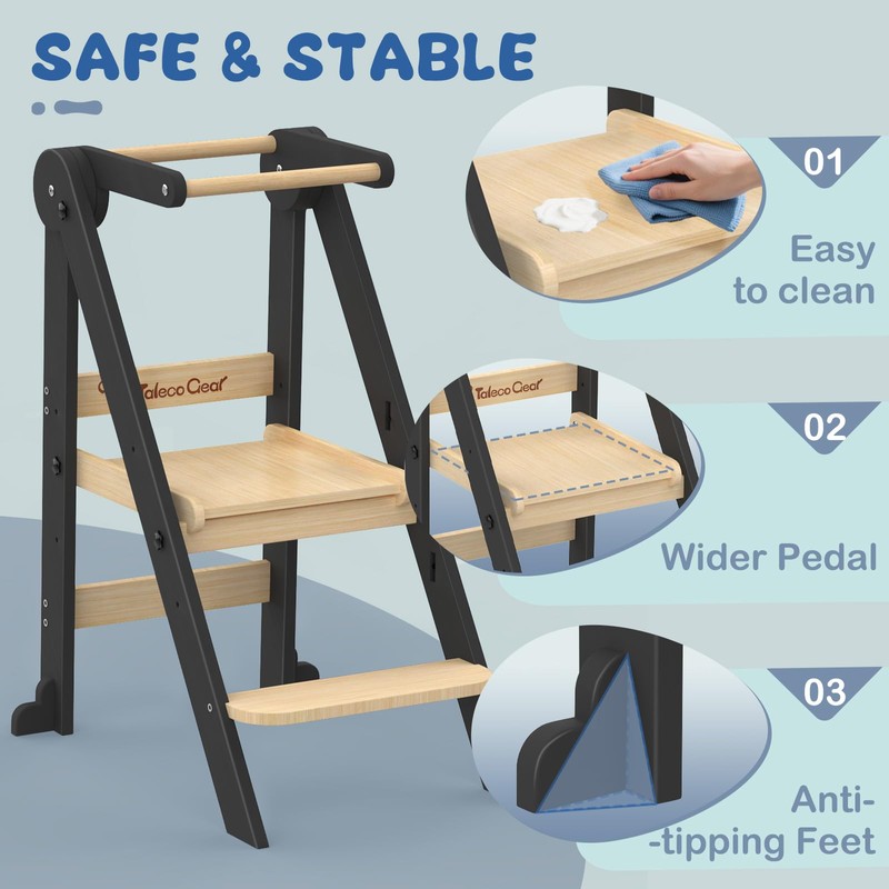 Foldable Toddler Kitchen Stool Helper, Toddler Standing Tower with 3