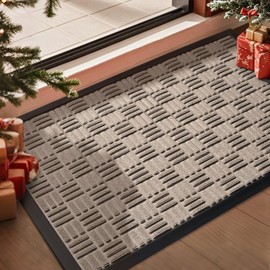 Mibao Front Door Mat, Heavy Duty Durable Welcome Mat for Outdoor Indoor, Dirt Trapper Waterproof Super Absorbent Door Mat for Entryway Outside Patio Porch, 35.5" x 24", Beige