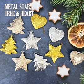 9 Pieces Metal Star, Metal Tree, Metal Heart, Barn Star for Home Decoration, Hanging Wall Decor for House, Christmas Iron Vintage Wall Arts and Crafts