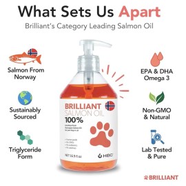 Brilliant Salmon Oil for Dogs Cats OMG 3 Fish Oil Liquid Supplement 16.9 oz