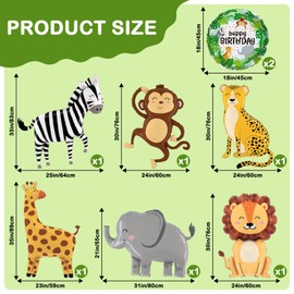 8 Pcs Jungle Safari Animal Balloons, KUAOOAUK Wild One Birthday Decorations, Animal Party Balloons, Giraffe Lion Leopard Elephant Foil Balloons for Baby Shower Jungle Theme Party Decorations