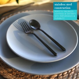 Argon Tableware Stainless Steel Teaspoons - 14.5cm - Black - 8X Tea Spoons High Polished Metal Spoons 8-Piece Tea Coffee Sugar Spoon Cutlery Set