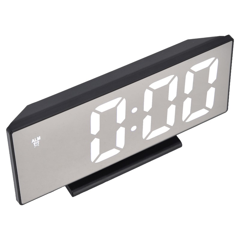 Digital Alarm Clock LED Mirror Screen USB Charging Automatic Dimming