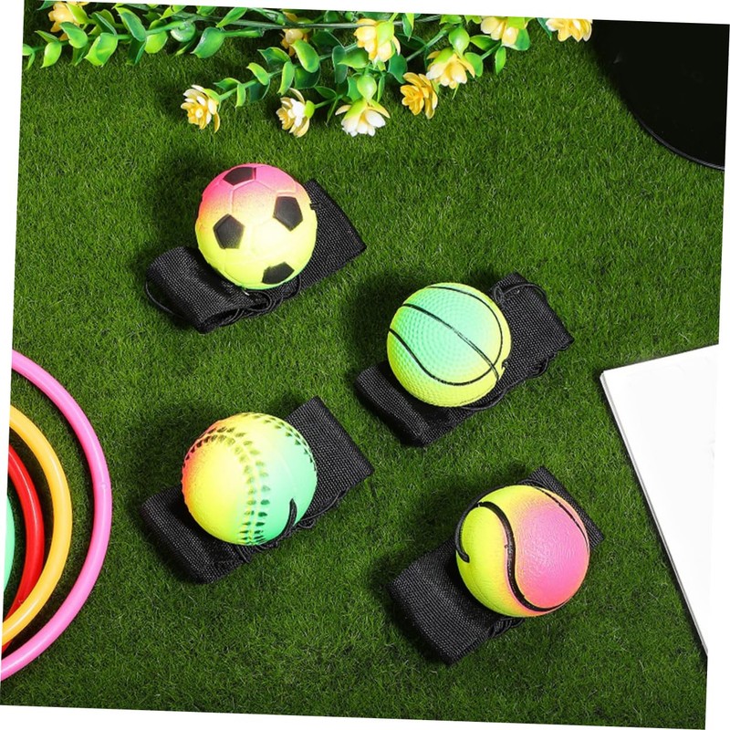 Vaguelly 4pcs Dark Wrist Return Balls Portable Elastic Rubber Rebound