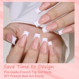 240 Pieces Press On Nails Set - Nude French Nails for Sticking Medium Coffin - Fake Nails Soft Gel Nail Tips - Full Cover Stick On Nails French Nail Art Manicure Decorations (Nude Medium French)