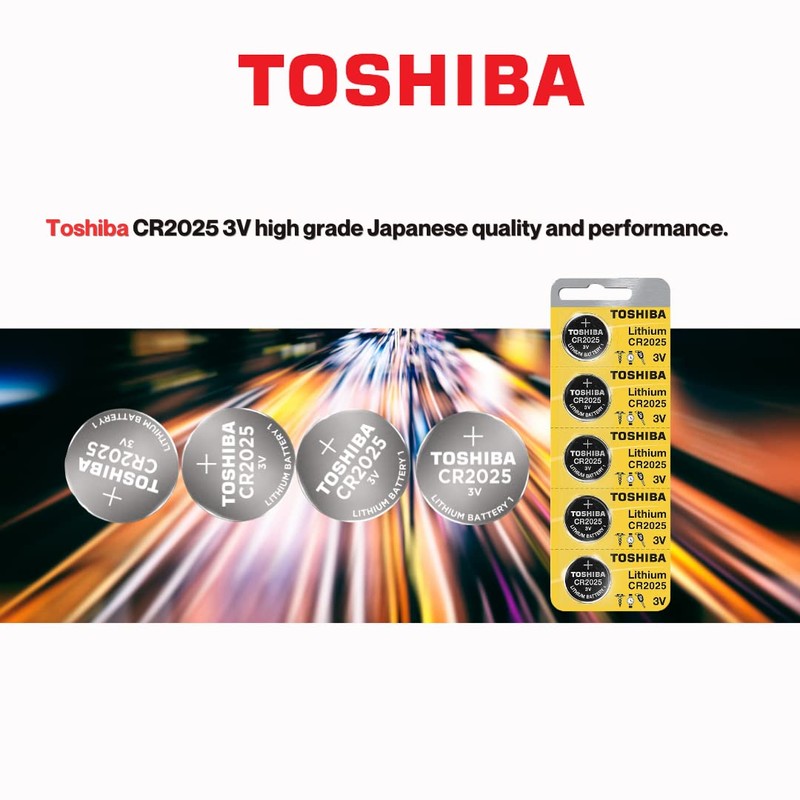 Toshiba CR2025 Battery 3V Lithium Coin Cell (5 Batteries)