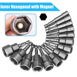 14-Piece Socket Wrench Set, 6-19 mm Magnetic Socket Set, Hex Screw Bits for Nut Nuts, Hex Socket Adapter Socket Set 1/4 Inch for Drill, Cordless Screwdriver