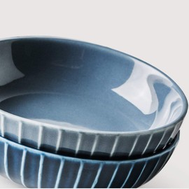 Sizikato 4pcs Retro Striped Embossed Ceramic Soy Sauce Dipping Bowls Side Dishes for Snack Sushi Fruit Appetizer Dessert. 4 Inches