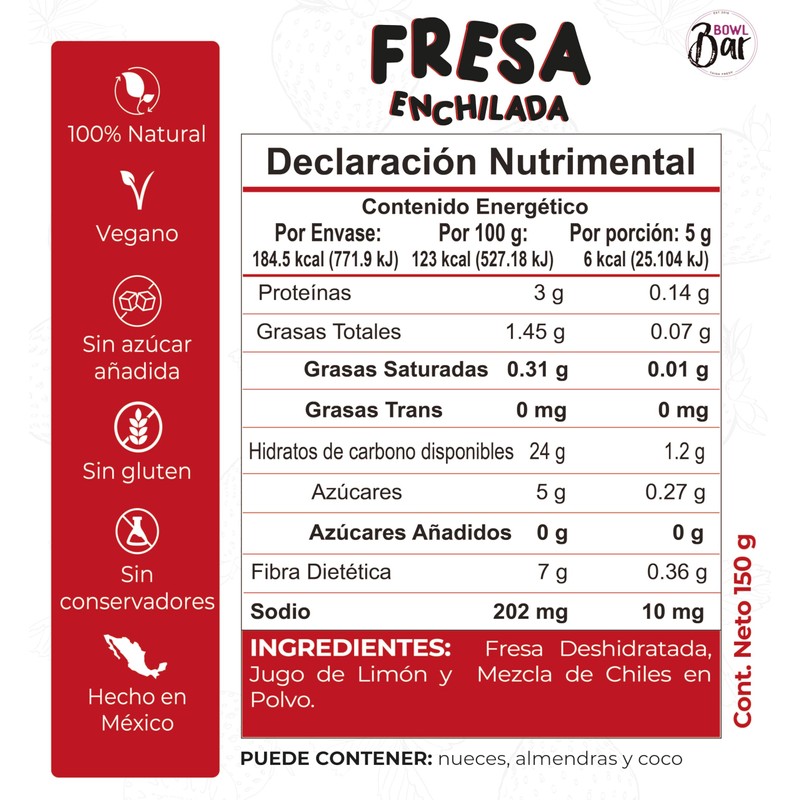 BOWL BAR | Fresa Enchilada 100% natural, vegana, sin azúcar