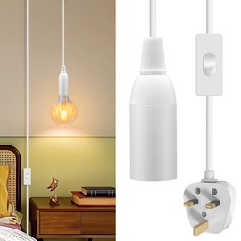 Pendant Light Ceiling Lighting Fitting, 4.5 M White plug in ceiling light Fixture, E14 Lamp Holder with Switch Suspended Pendant Light Fitting Kit, Hanging Lamp for Kitchen, Loft, Farmhouse