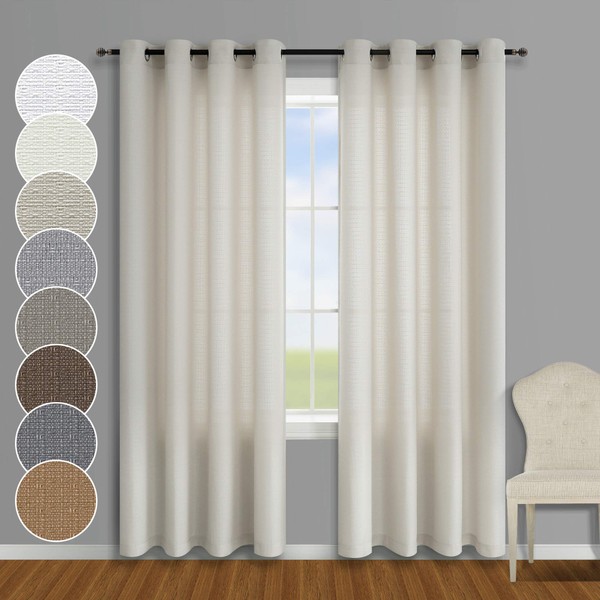 KOUFALL Beige Curtains 84 Inches Long for Living Room 2 Panels Grommet Natural Color Neutral Farmhouse Semi Sheer Faux Linen Cotton Curtains for Bedroom Cream Greyish Beige 52 x 84 Inch Length