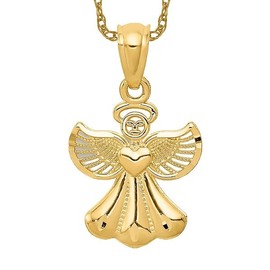 IceCarats 14K Solid Yellow Gold Guardian Angel Necklace Protect Us Cherub Pendant Religious Charm Only