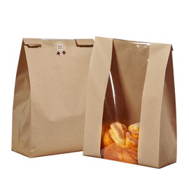Volanic 25 Pack Large Paper Bread Bags 12" X 8.3" X 3.5" Bakery Storage with Window for Homemade Bonus Label Seal Stickers