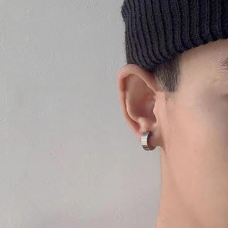 Silver Plated Small Hoop Earrings for Men Black Small Hoop