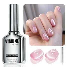 Vishine Glassy Gel-Lack, magnetisch, Cat Eye, 16 ml, Pink Glitter Holographic Cat Eye Nagellack Gel mit Magnet, transparent, Hellrosa, #413