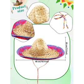 2 Pcs Mexican Sombrero Hat Large Wide Brim Straw Hat with Serape Trim for Adult Mexican Dress Up Accessories (color set 1)