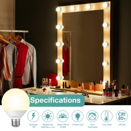 DEGNJU DEGNJU LED Vanity Light Bulbs, 60W Equivalent, Bathroom Light Bulbs 3000K Warm White, 800 Lumens, G25 Globe Bulb for Makeup Mirror, Round Shape, 7W, 120V, Non-Dimmable, 10 Pack
