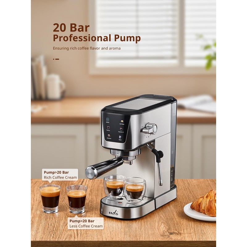 UDI Espresso Machines with LED Touch screen, 20 Bar Espresso