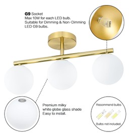 Bathroom Vanity Lights, 3-Light Bathroom Light Fixtures Gold Bathroom Lights, Mid Century Modern Brass Gold Vanity Light Dimmable Wall Sconce Wall Mount Light Fixture with Milk Glass, G9 Base