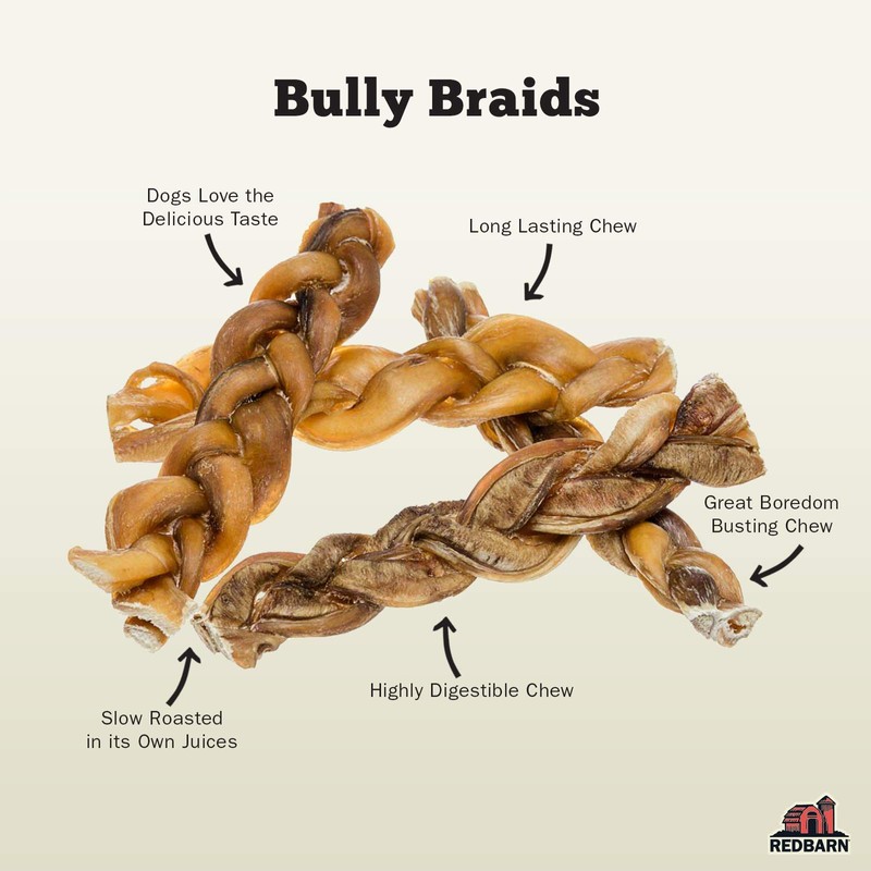 Redbarn 12" Premium Braided Bully Sticks for Dogs - Natural