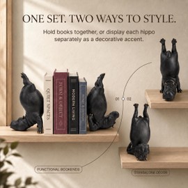Hippo Bookends for Heavy Books, Decorative Bookends (Ocean Teal)
