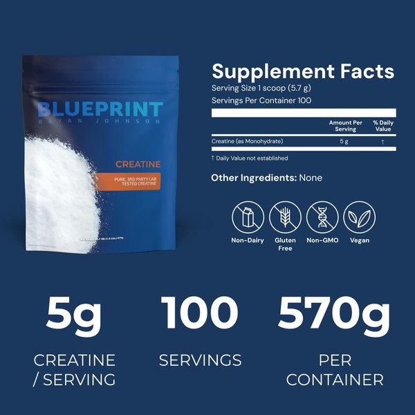 Blueprint Bryan Johnson Creatine Monohydrate Powder – Amino Acid Powder