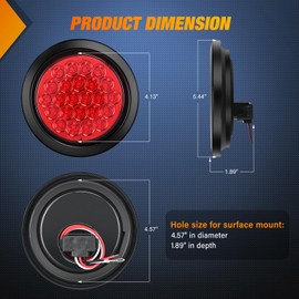 Nilight 4Inch Round Trailer Tail Light 2PCS 24LED Red Stop Brake Turn Marker Light w/Flush Mount Grommets Plugs IP67 Waterproof for 12V Truck Trailer Bus RV Camper ATV UTV