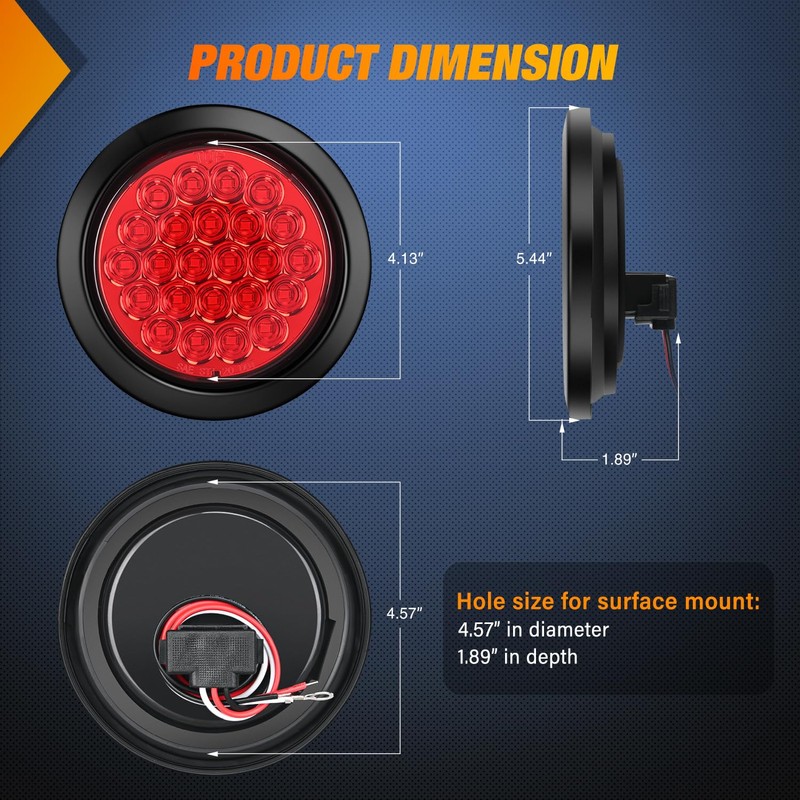 Nilight 4Inch Round Trailer Tail Light 2PCS 24LED Red Stop