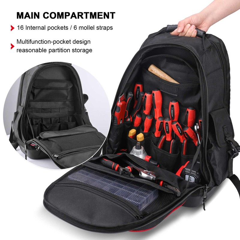 HAUTMEC Heavy-Duty Tool Backpack, 1680D Pro Backpack Tool Bag with
