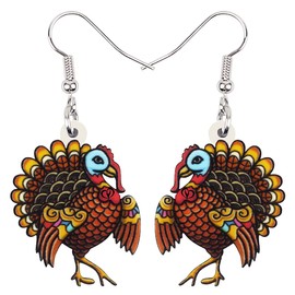 DOWAY Acrylic Fall Thanksgiving Gifts Cute Turkey Earrings Dangle Pumpkin Jewelry Farm Animals Accessories for Women (Pumpkin Turkey I)