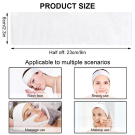 50PCS Disposable Spa Facial Headbands Elastic Non-woven Headband with Magic Tape Stretch Soft Skin Care Hair Band with Straps for Salons Supplies White