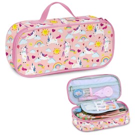 RHONGE Unicorn Pencil Case For Kids, Pink Unicorn Pen Bag For Office Business, Large Capacity School Supplies, Desk Organizer Office, Girls Teens Makeup Bag Birthday Gifts, Rainbow Pen Pouch