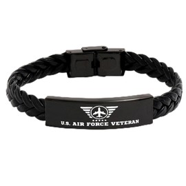 DOMYUHAO American US AIR FORCE Veteran Braided Leather Bracelet, American Air FORCE Veteran, Men Women USA Jewelry