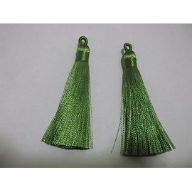 5pcs Olive Green Silky Soft 8cm-9cm Tassels with Hanging Loops for Bookmarks Jewellery Keychains Pendant Decoration Crafts