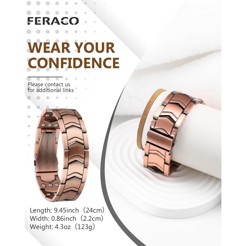 Feraco 3X Strength Copper Magnetic Bracelet for Men - 99.99%