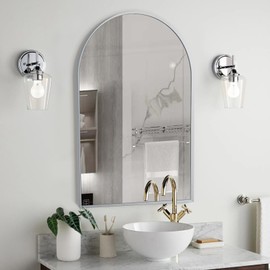 Minuover 24" x 36" Silver Arched Mirror, Arch Bathroom Vanity Mirror and Wall Decor Mirror, Modern Aluminum Alloy Metal Frame Arch Mirror for Bathroom, Living Room, Bedroom, Entryway