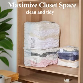 Sharemee - Vacuum Sealer Bags for Storage, Cube Vacuum Space Saver Storage Bags, Compression Bags for Clothes, Comforters, Blankets, Bedding, Duvet, No Pump Needed, 3 Medium and 3 Large