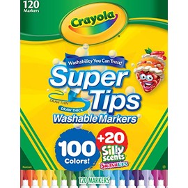 Crayola Super Tips & Silly Scents Washable Marker Set (120ct), Bulk Colored Markers for Coloring Books, Fine Tip, Conical, Water-Based Ink, Ideal for Kids' Art Projects, Gifts