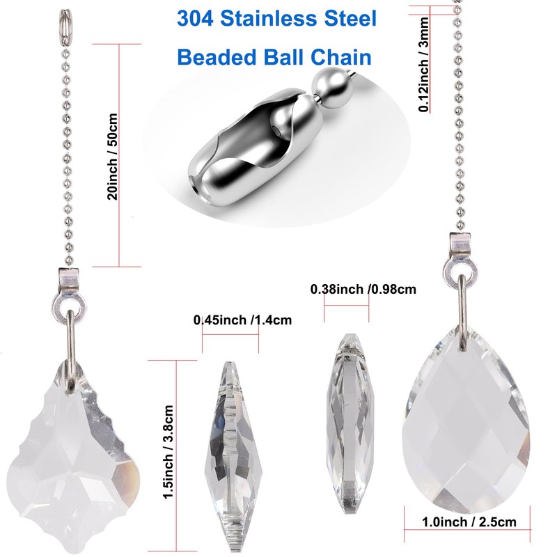 Aceple 2PCS Crystal Ceiling Fan Pull Chain, Decorative Fan Pull
