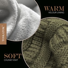 TOSKATOK Ladies Warm Slouch Knit Winter Beanie Hat with Supersoft Velour Thermal Lining ski Cap-Khaki