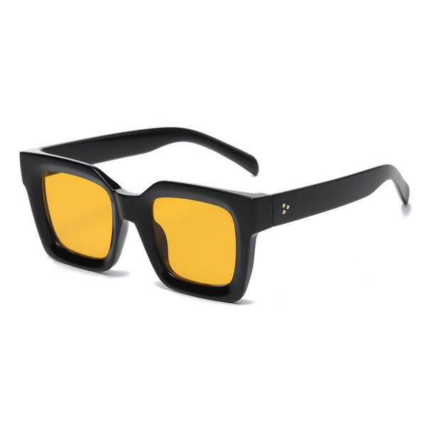 YAMEIZE Vintage Thick Rectangle Chunky Sunglasses - for Women Men