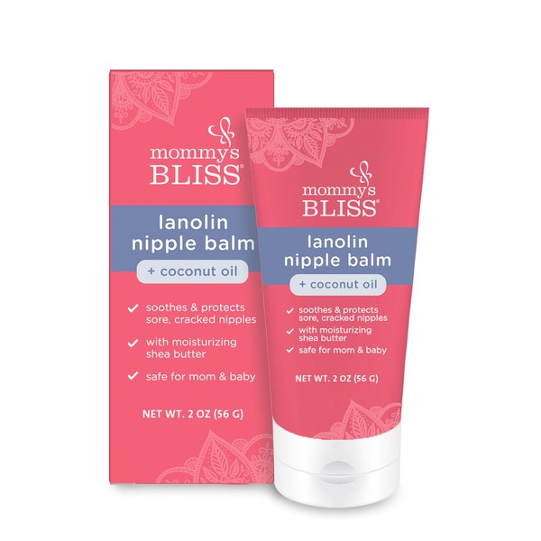 Mommy's Bliss Lanolin Nipple Balm Breastfeeding Cream with Coconut Oil & Shea Butter, Soothing Cream for Sore, Cracked Nipples, Safe for Nursing Babies, Flavorless, 2 Oz