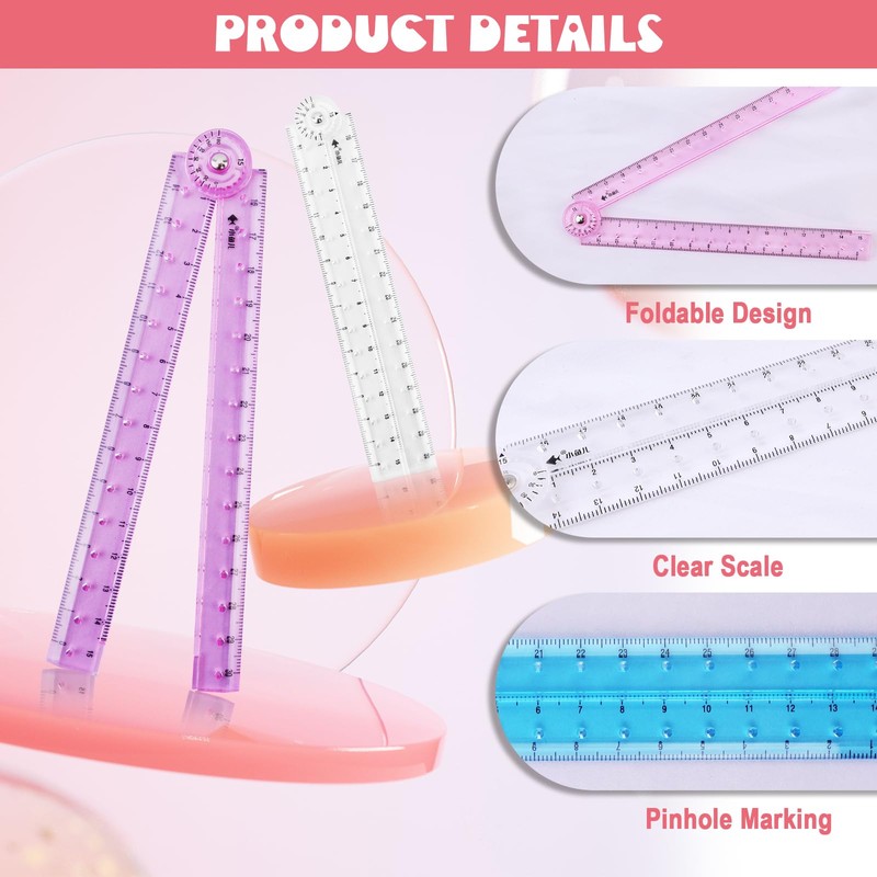 4 Pieces Folding Ruler, Mathematics Stationery Ruler, Reusable 30cm Ruler,