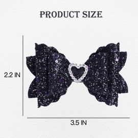 IKOLA Hair Bows for Girls Glitter Hair Clips with Rhinestones Heart Non Slip Metal Alligator Clips Hair Barrettes Sparkly Hair Accessories for Valentine's Day Christmas Back to School - Black