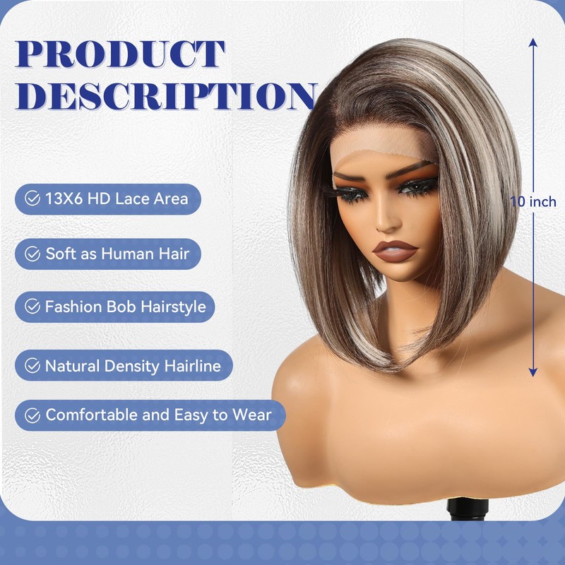 HAIRCUBE 13x6 HD Synthetic Lace Front Wig, 10 Inch Ash