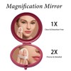 Compact Mirror for Purse, Metal Round Shell, Double-Sided 1X/2X Magnifying,