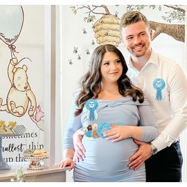 Baby Shower Maternity Sash and Corsage Set for Baby Shower Decorations Boys, Blue Mom to Be Sash Daddy to Be Pin flower Belt for Maternity Dress Maternity Photoshoot Dress